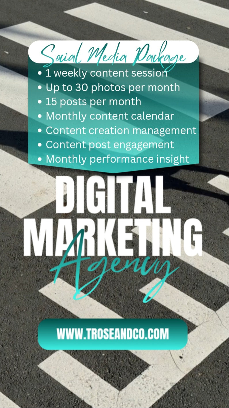 Digital marketing agency package details on a geometric background